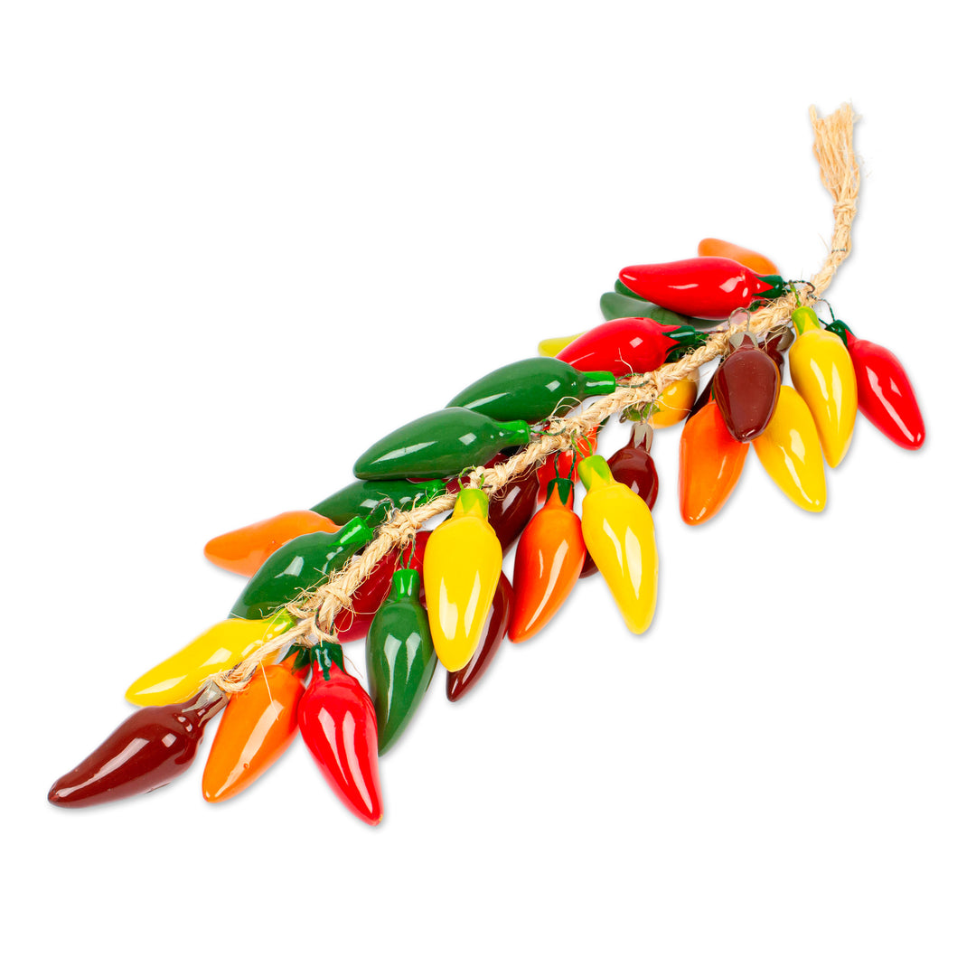 Ceramic Serrano Pepper Decorative Ristra from Mexico - Serrano Bunch
