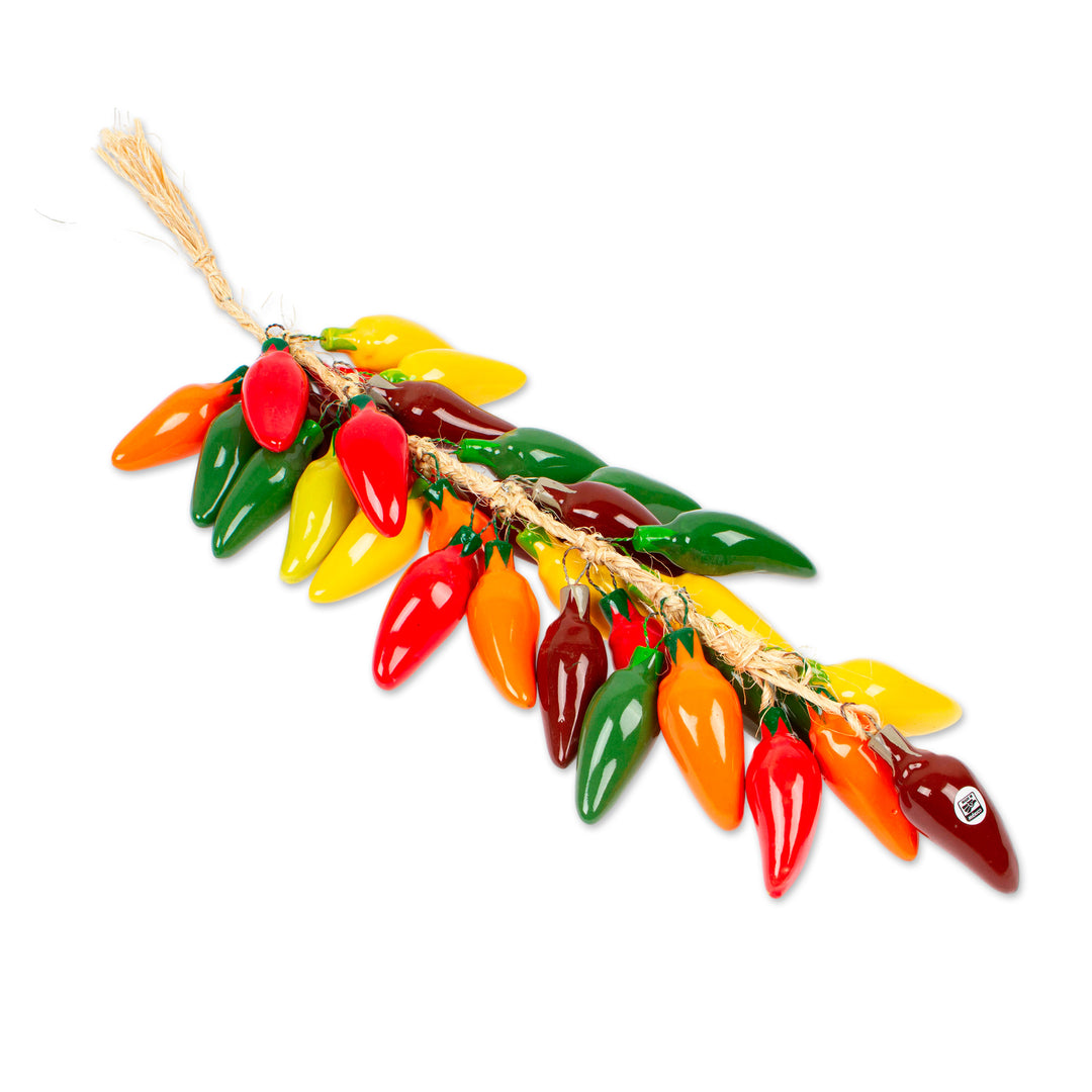 Ceramic Serrano Pepper Decorative Ristra from Mexico - Serrano Bunch