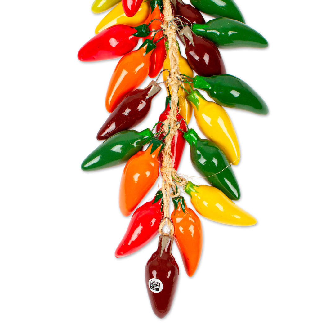 Ceramic Serrano Pepper Decorative Ristra from Mexico - Serrano Bunch