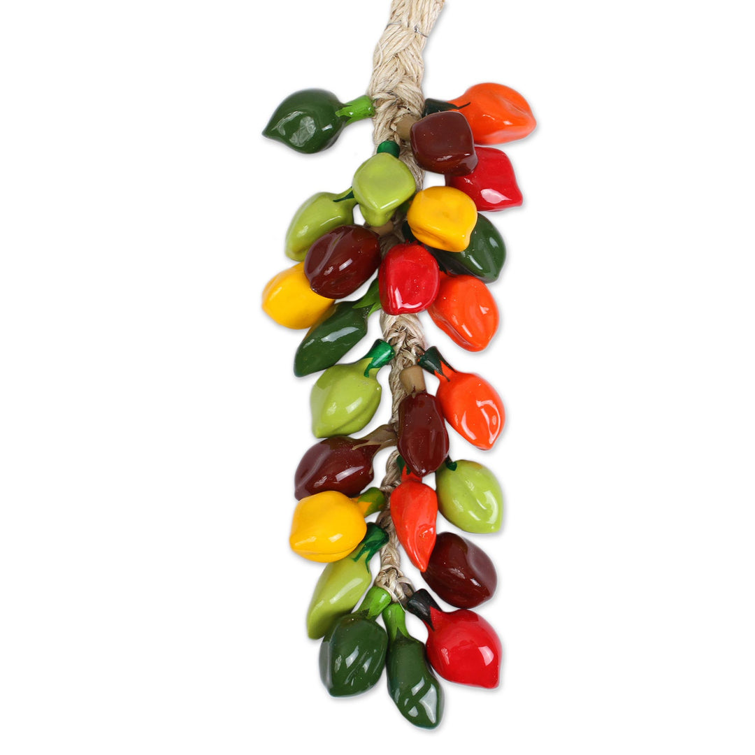 Ceramic Habanero Pepper Decorative Ristra from Mexico - Habanero Bunch