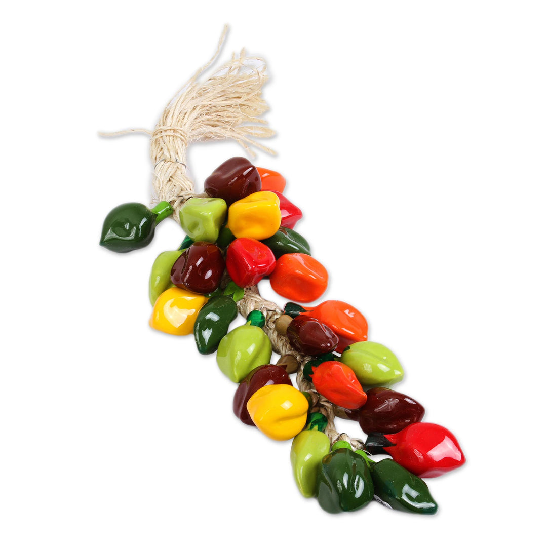Ceramic Habanero Pepper Decorative Ristra from Mexico - Habanero Bunch