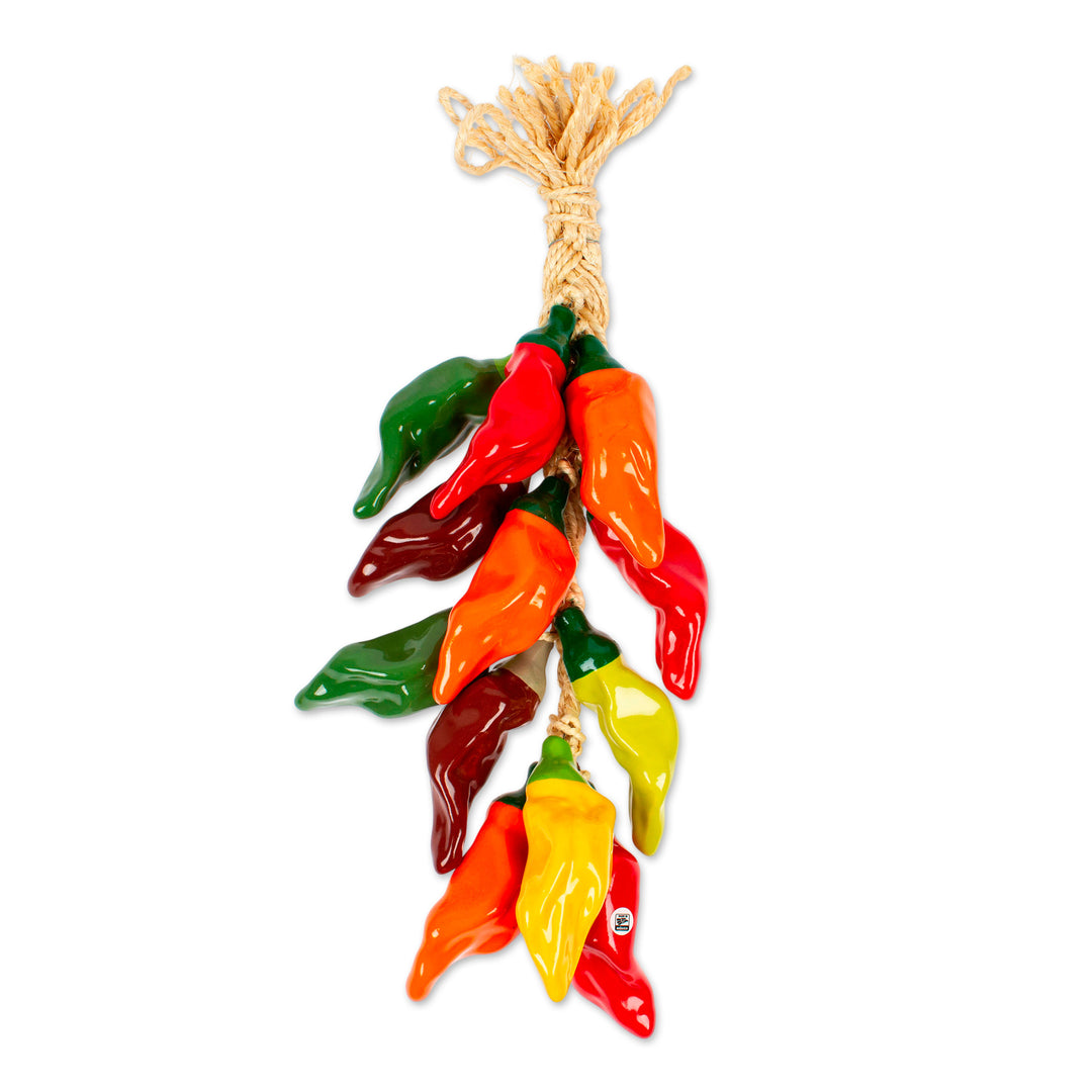 Ceramic Pasillo Chile Pepper Decorative Ristra from Mexico - Pasillo Bunch