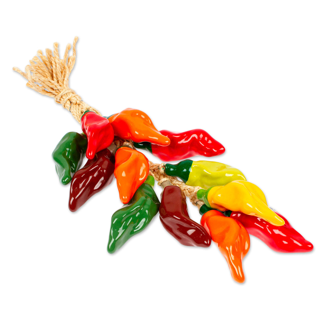 Ceramic Pasillo Chile Pepper Decorative Ristra from Mexico - Pasillo Bunch