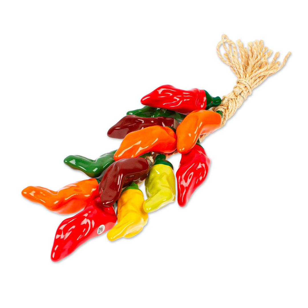 Ceramic Pasillo Chile Pepper Decorative Ristra from Mexico - Pasillo Bunch