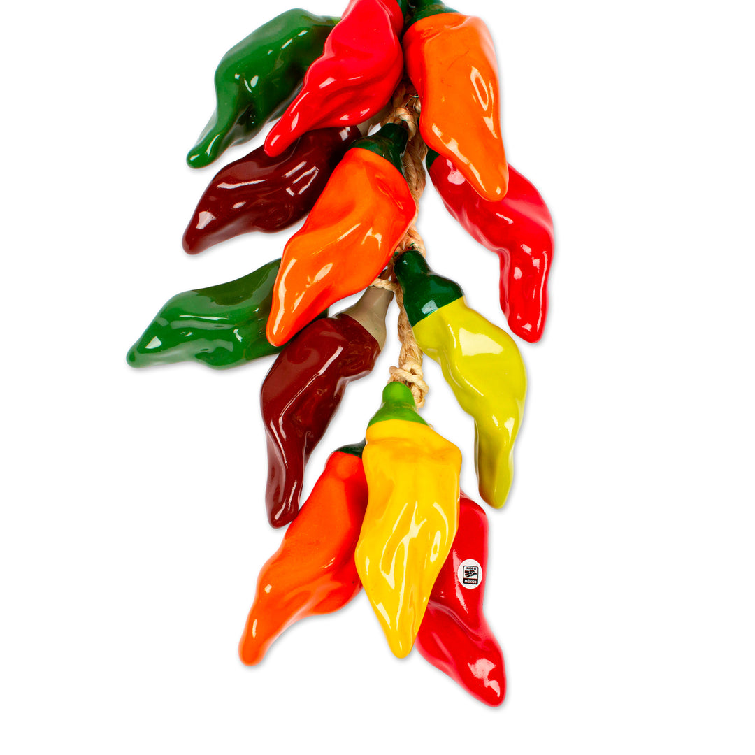 Ceramic Pasillo Chile Pepper Decorative Ristra from Mexico - Pasillo Bunch