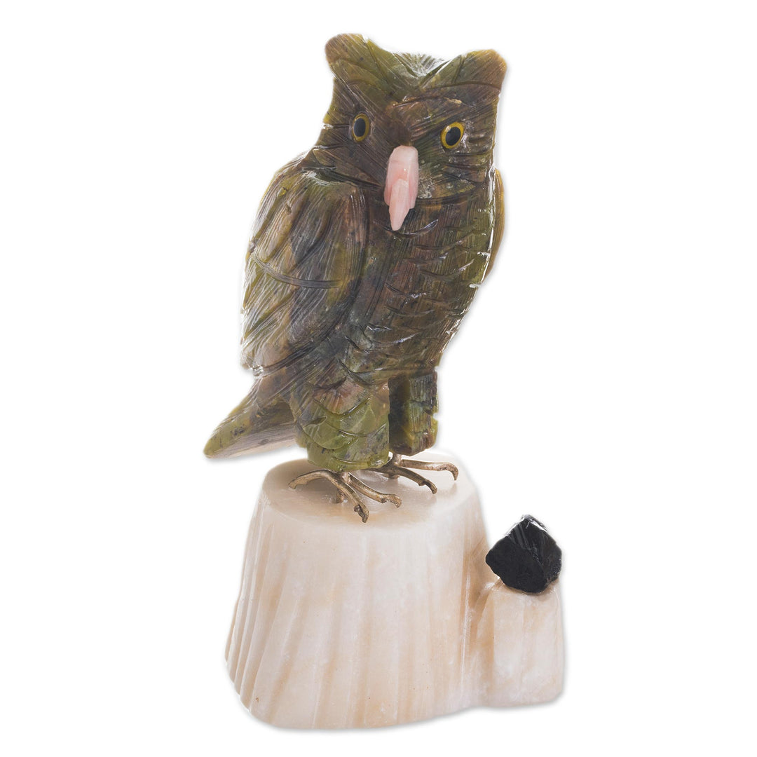 Gemstone Owl Sculpture in Green from Peru - Verdant Owl