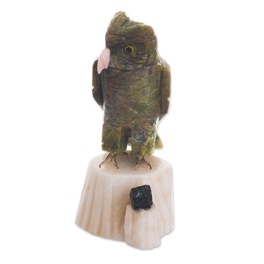 Gemstone Owl Sculpture in Green from Peru - Verdant Owl