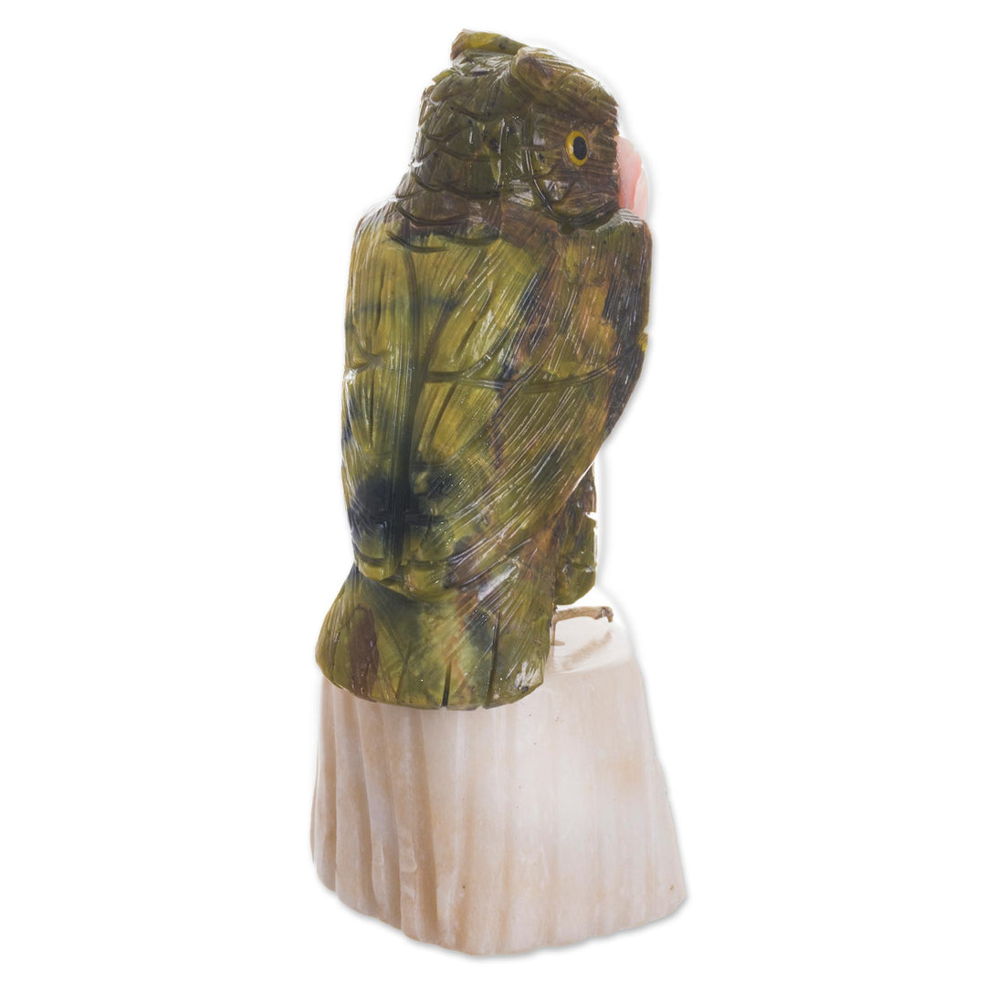 Gemstone Owl Sculpture in Green from Peru - Verdant Owl