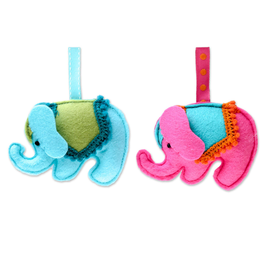 Felt Elephant Ornaments in Fuchsia and Blue (Pair) - Delightful Elephants