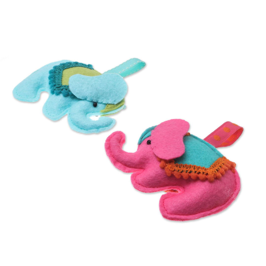 Felt Elephant Ornaments in Fuchsia and Blue (Pair) - Delightful Elephants
