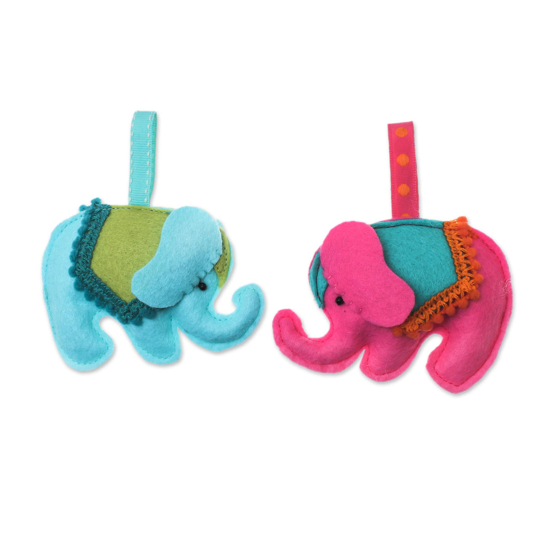 Felt Elephant Ornaments in Fuchsia and Blue (Pair) - Delightful Elephants