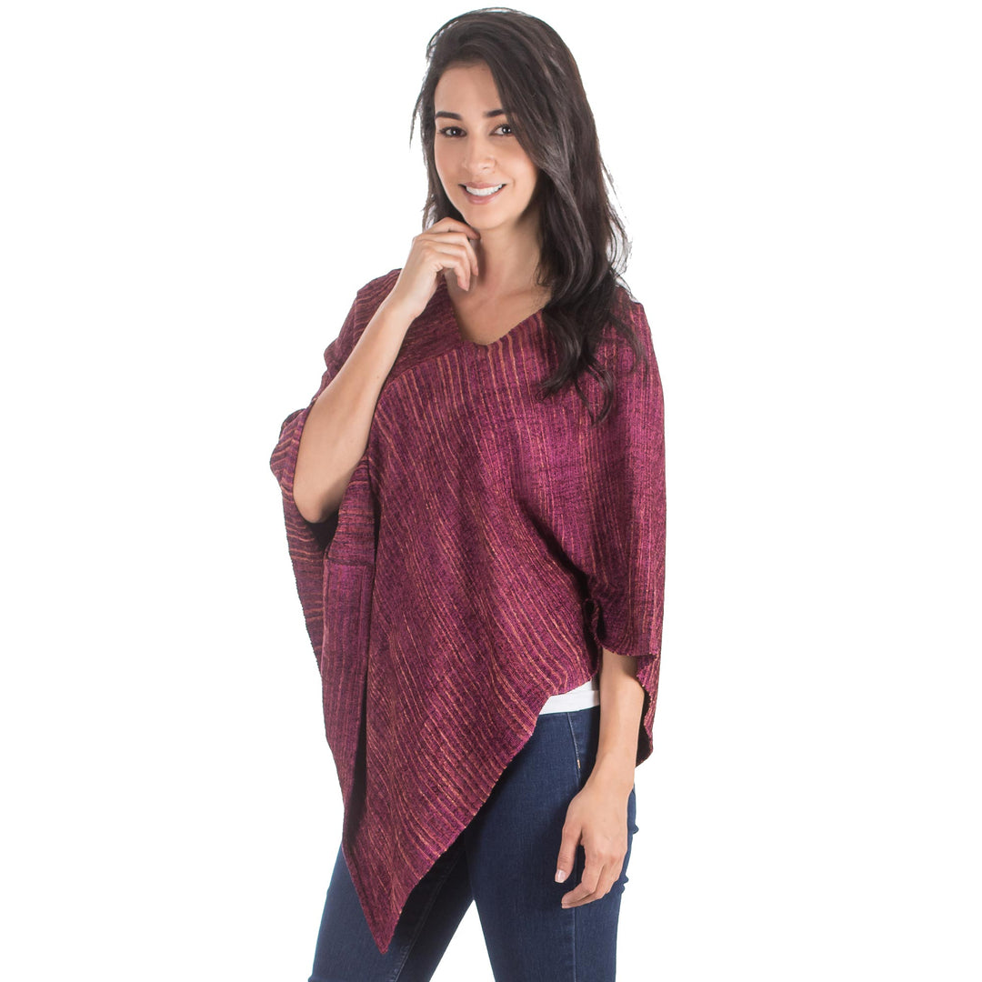 Handwoven Rayon Poncho with Striped Patterns from Guatemala - Creation of Love