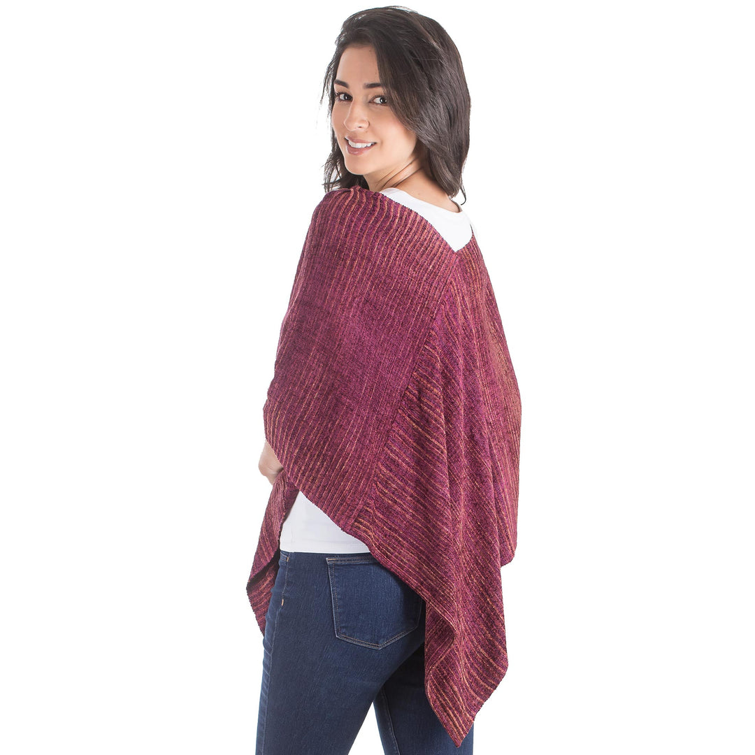 Handwoven Rayon Poncho with Striped Patterns from Guatemala - Creation of Love