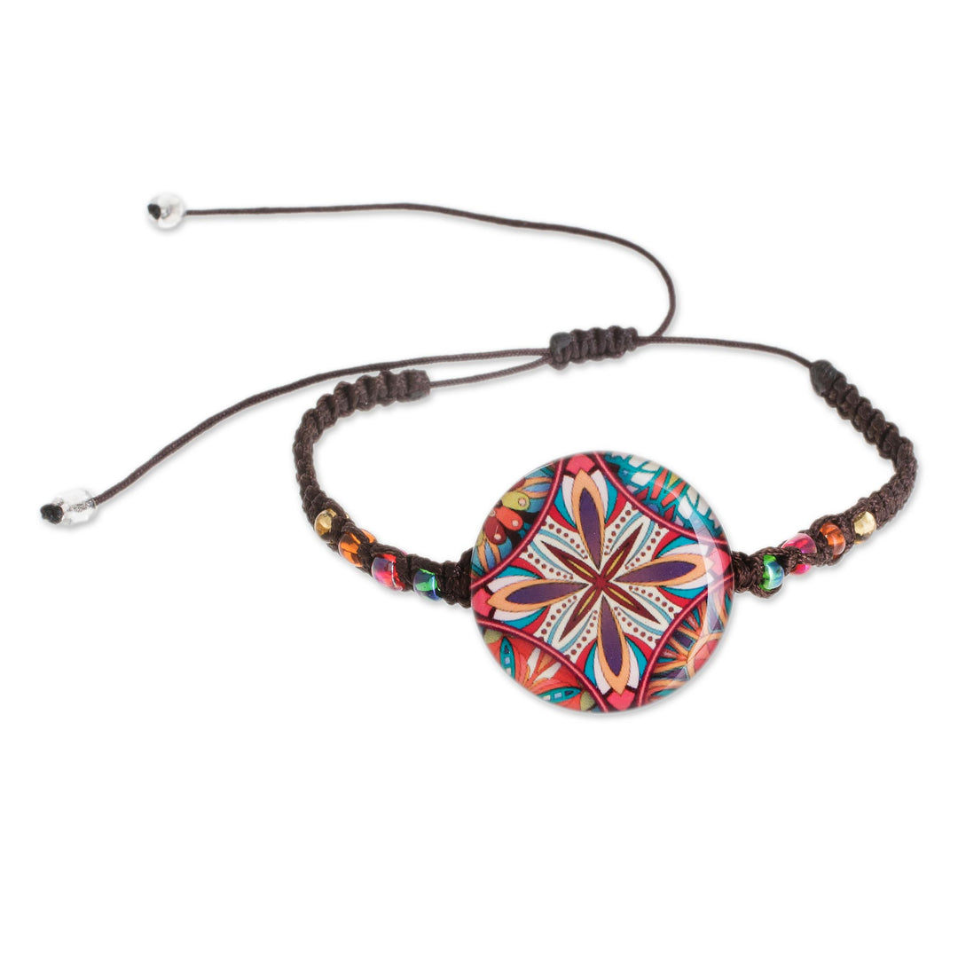 Multicolored Glass Beaded Macrame Pendant Bracelet - Vibrant Kaleidoscope