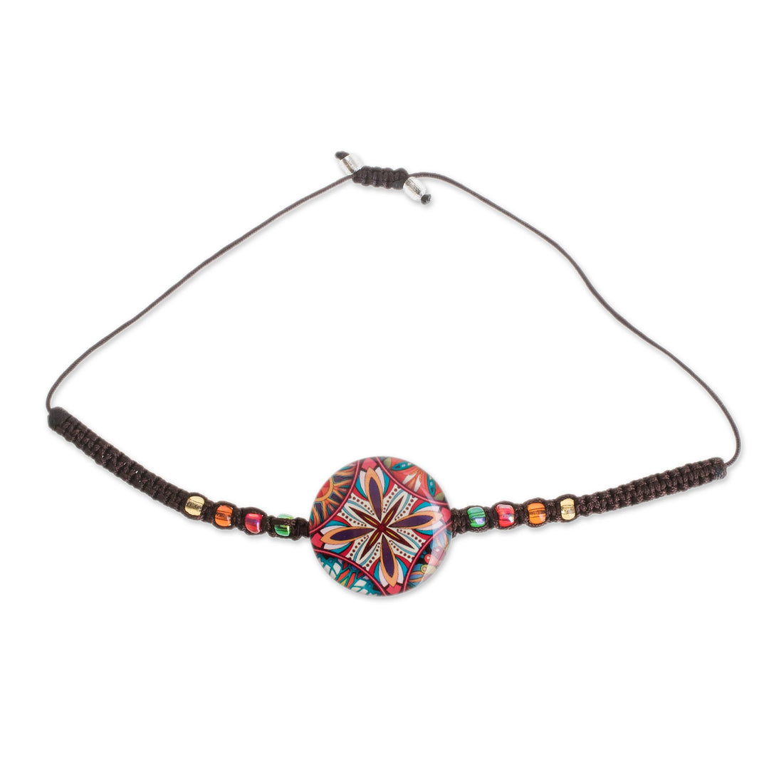 Multicolored Glass Beaded Macrame Pendant Bracelet - Vibrant Kaleidoscope