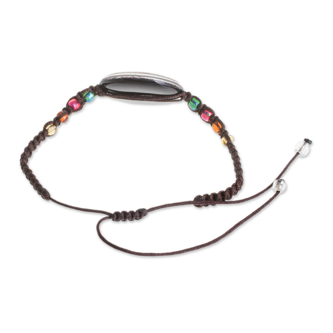 Multicolored Glass Beaded Macrame Pendant Bracelet - Vibrant Kaleidoscope
