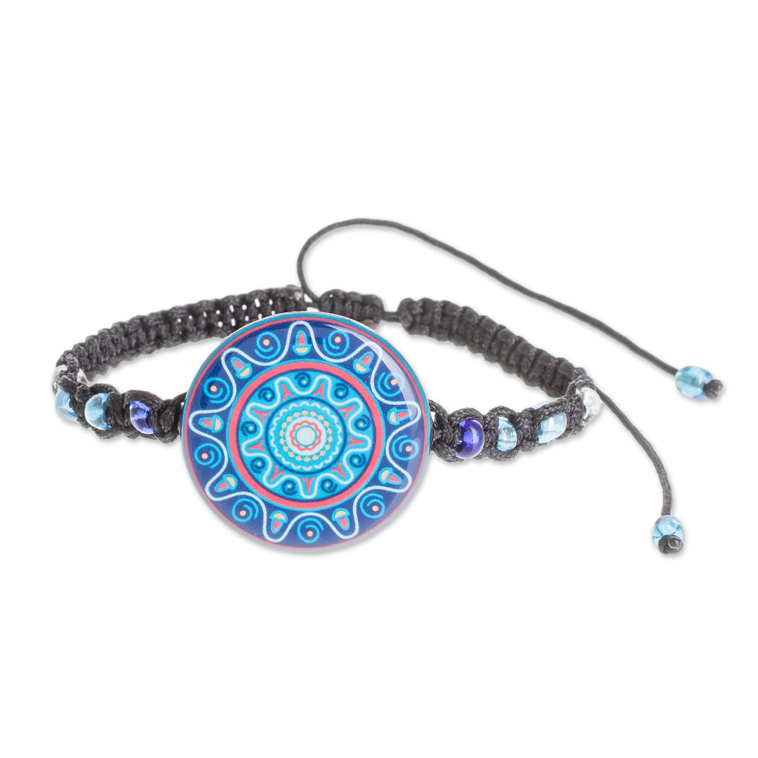 Glass Beaded Macrame Pendant Bracelet in Blue - Ancient River
