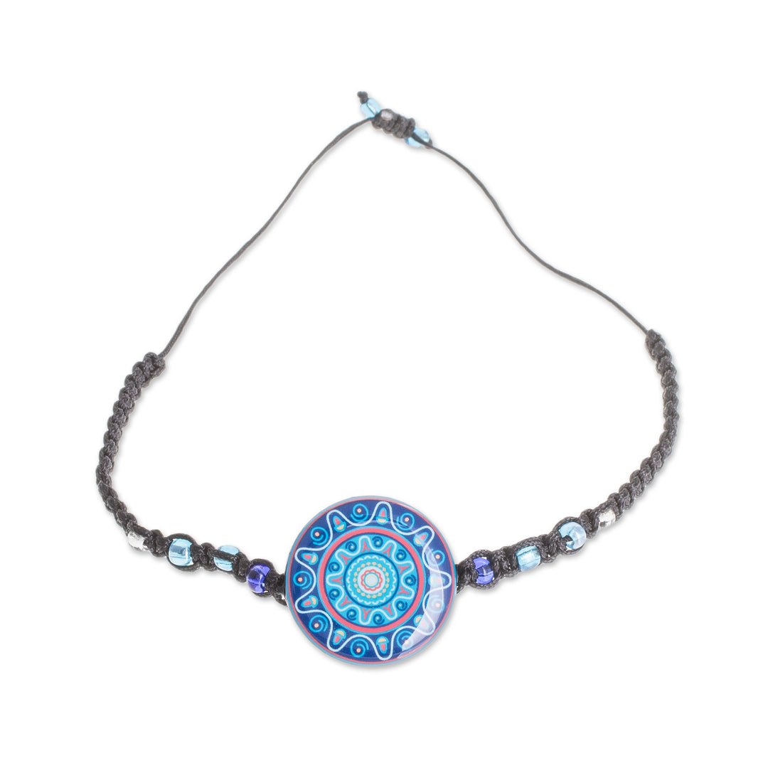 Glass Beaded Macrame Pendant Bracelet in Blue - Ancient River