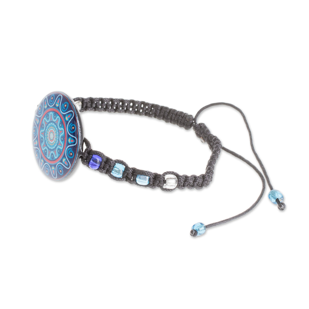 Glass Beaded Macrame Pendant Bracelet in Blue - Ancient River