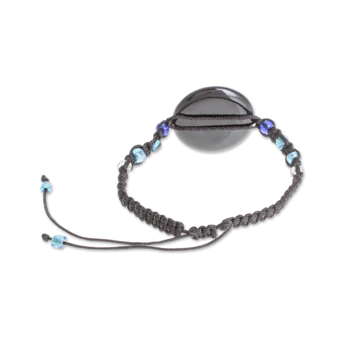 Glass Beaded Macrame Pendant Bracelet in Blue - Ancient River
