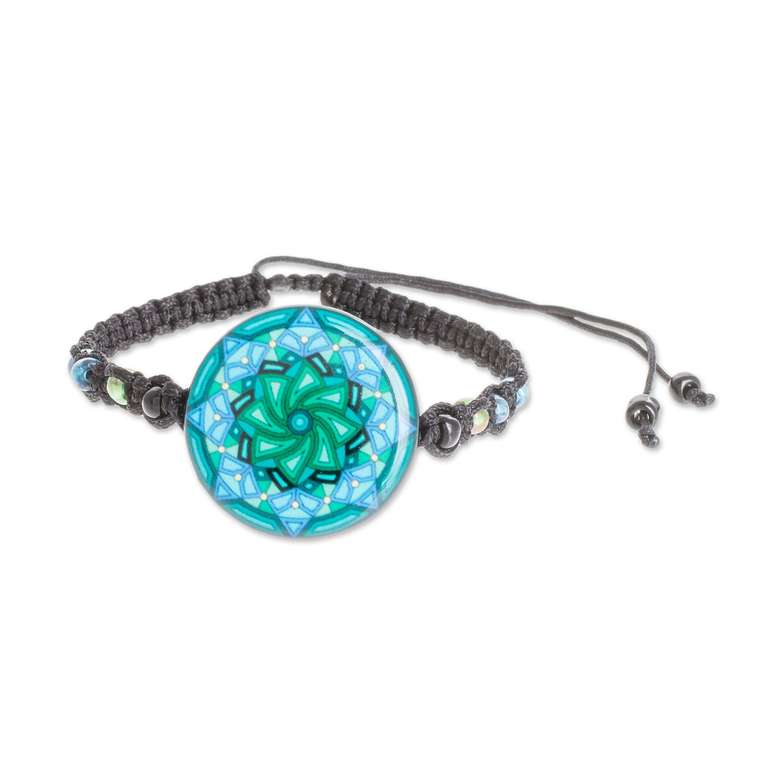 Spiral Motif Glass Beaded Macrame Pendant Bracelet - Mesmerizing Skies