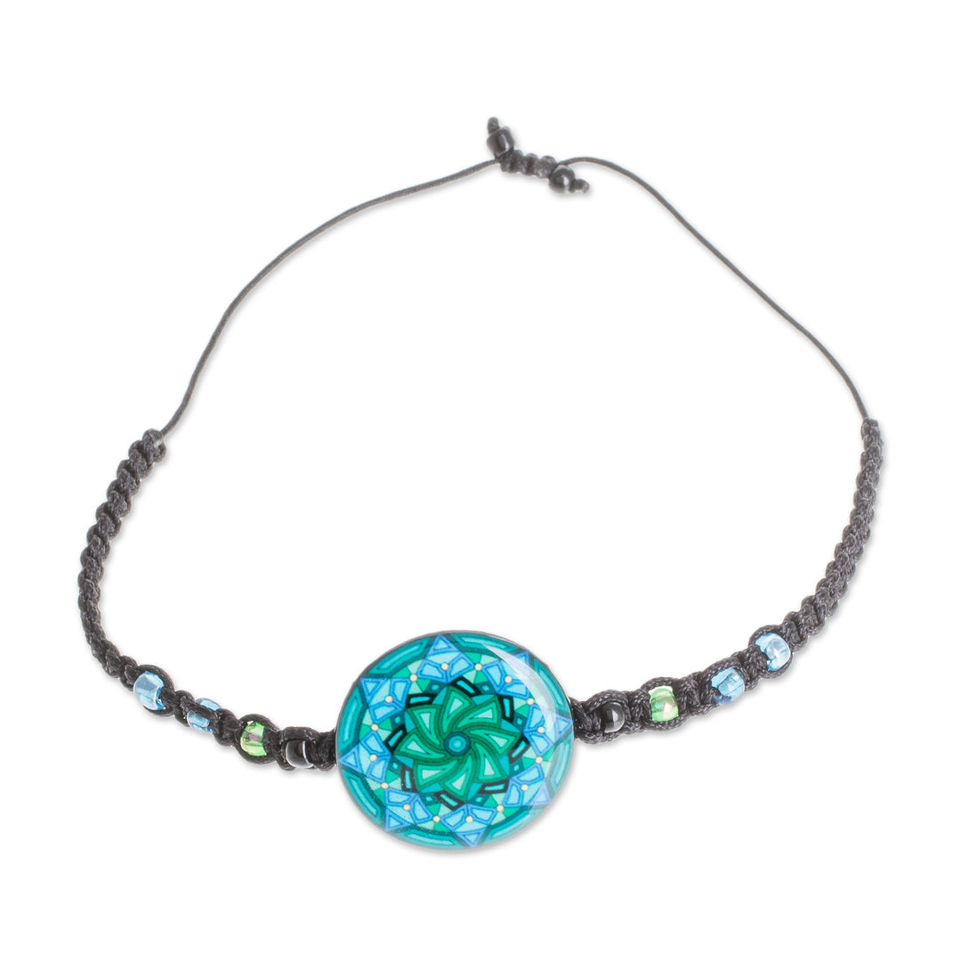 Spiral Motif Glass Beaded Macrame Pendant Bracelet - Mesmerizing Skies