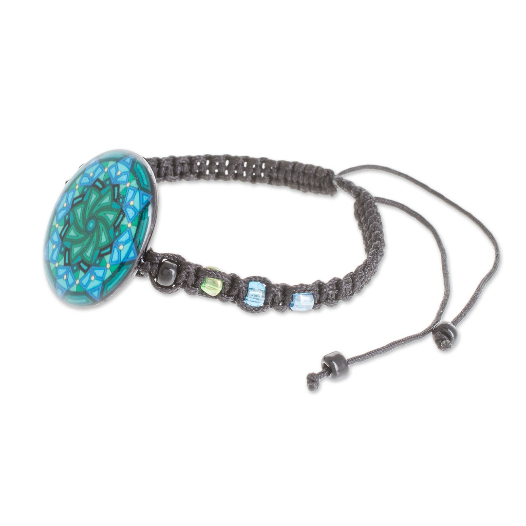 Spiral Motif Glass Beaded Macrame Pendant Bracelet - Mesmerizing Skies