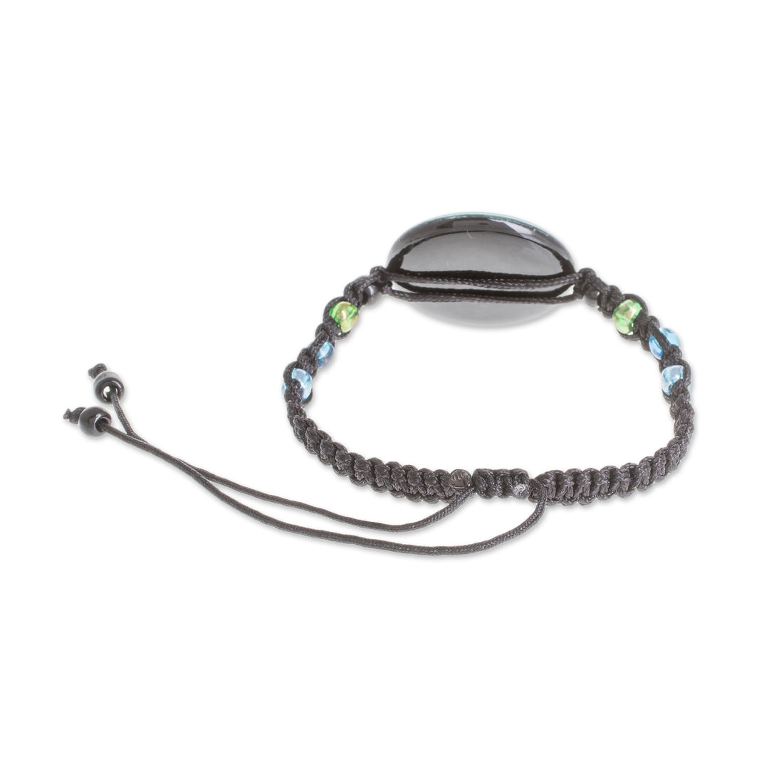 Spiral Motif Glass Beaded Macrame Pendant Bracelet - Mesmerizing Skies