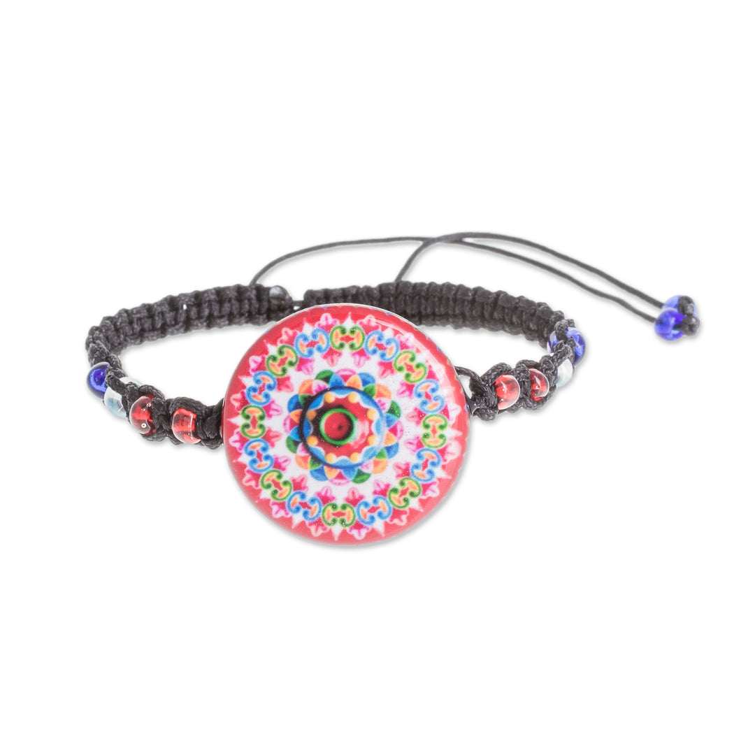 Kaleidoscopic Glass Beaded Macrame Pendant Bracelet - Mesmerizing Kaleidoscope
