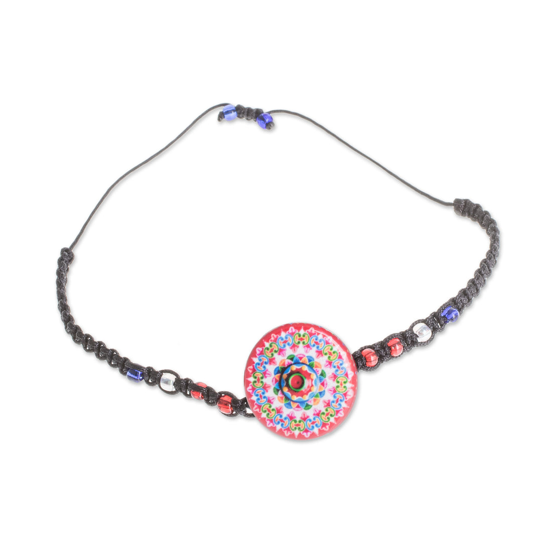 Kaleidoscopic Glass Beaded Macrame Pendant Bracelet - Mesmerizing Kaleidoscope