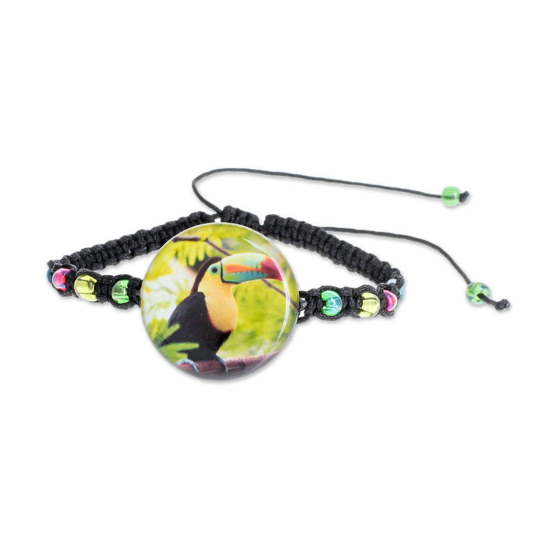 Toucan Glass Beaded Macrame Pendant Bracelet from Costa Rica - Rainbow-Billed Toucan