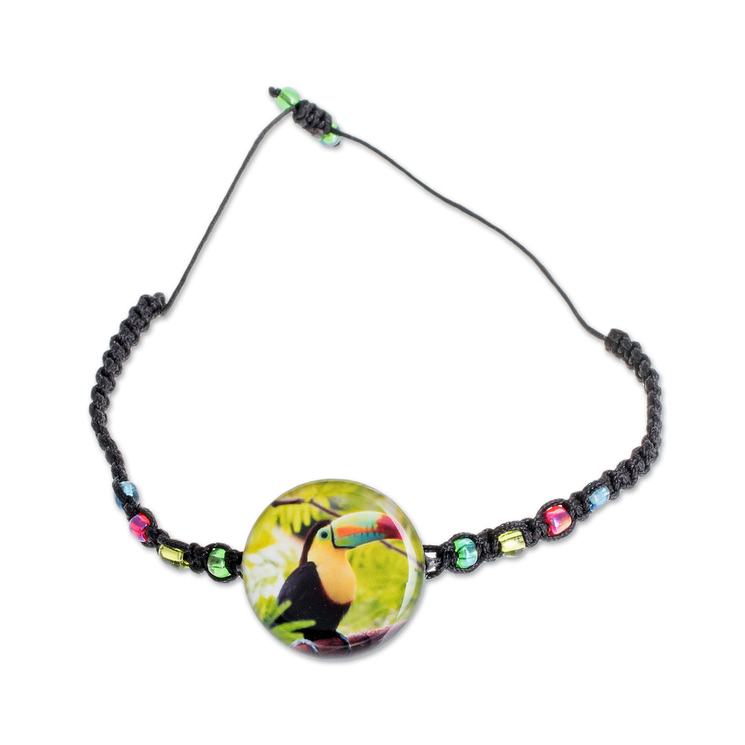 Toucan Glass Beaded Macrame Pendant Bracelet from Costa Rica - Rainbow-Billed Toucan