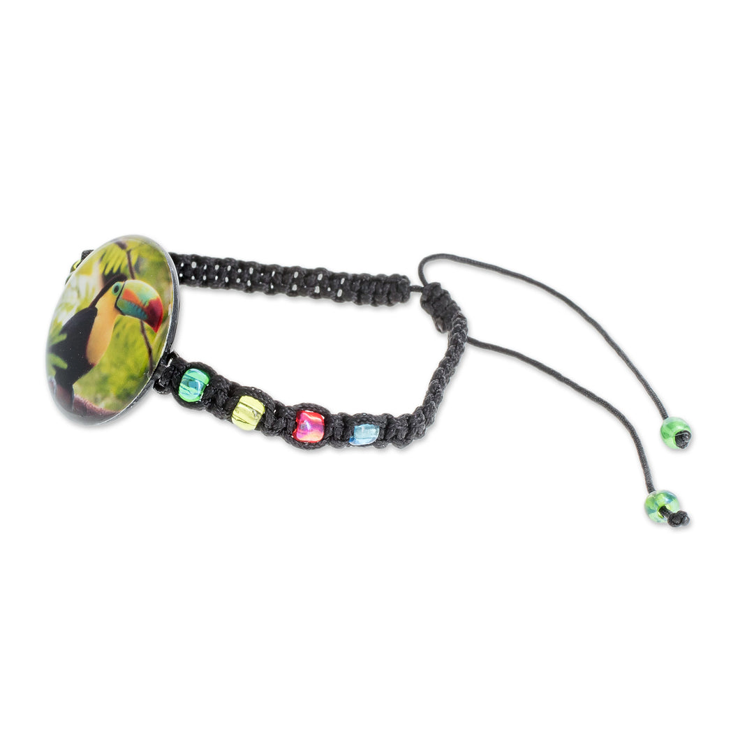 Toucan Glass Beaded Macrame Pendant Bracelet from Costa Rica - Rainbow-Billed Toucan