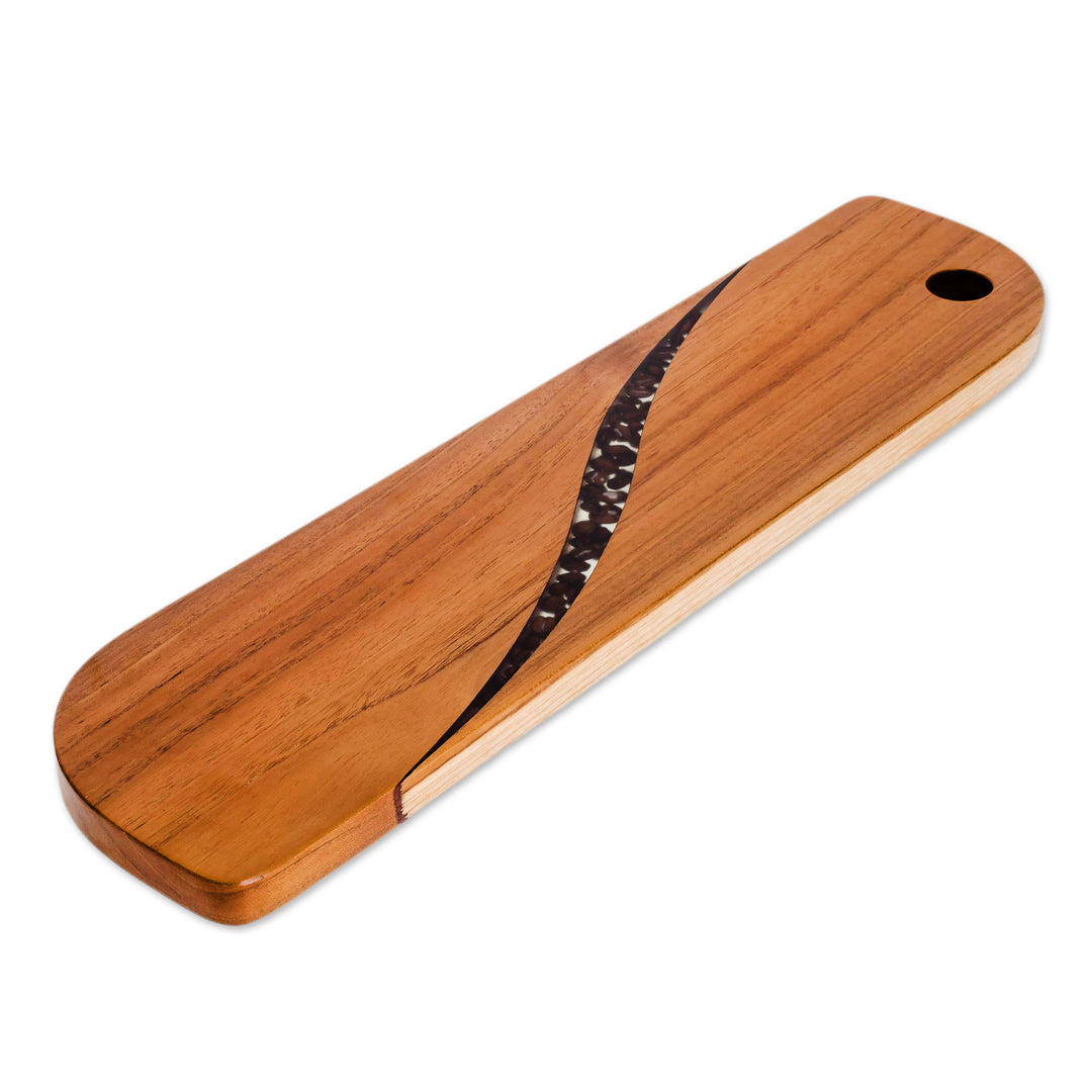 Coffee-Themed Long Teak Wood Charcuterie from Costa Rica - Greet the Morning