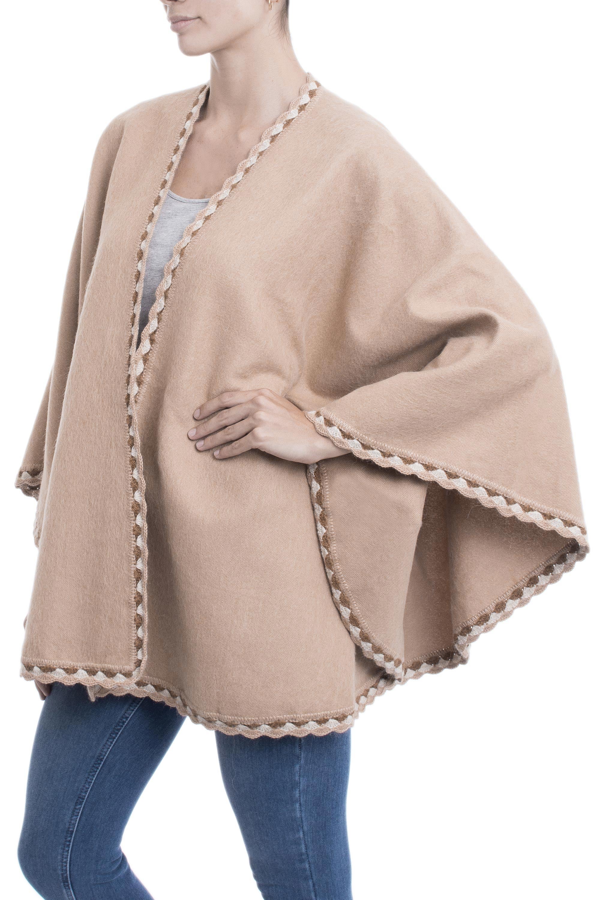 Alpaca Blend Ruana in Caramel from Peru - Cozy Holiday in Caramel – GlobeIn
