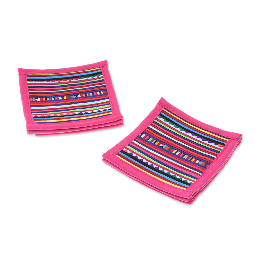 Cotton Patchwork Coasters with Pink Trim (Set of 6) - Sweet Lahu
