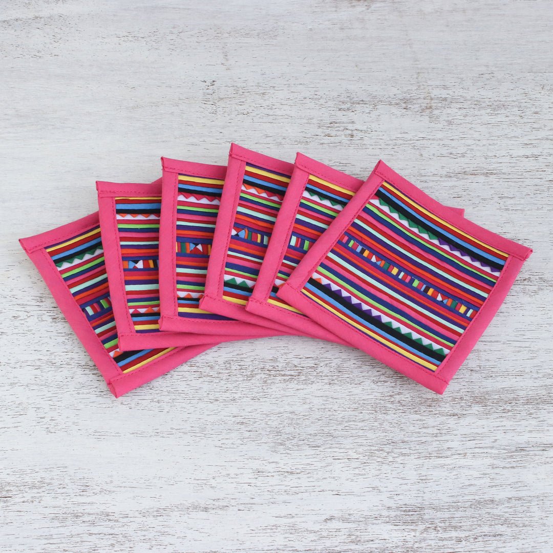 Cotton Patchwork Coasters with Pink Trim (Set of 6) - Sweet Lahu