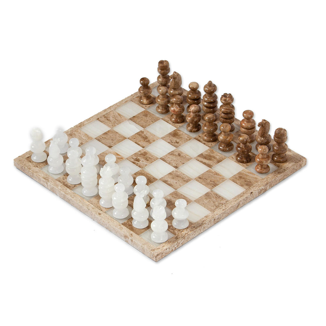 Onyx and Marble Chess Set in Brown and Beige (13.5 in.) - Nature's Challenge