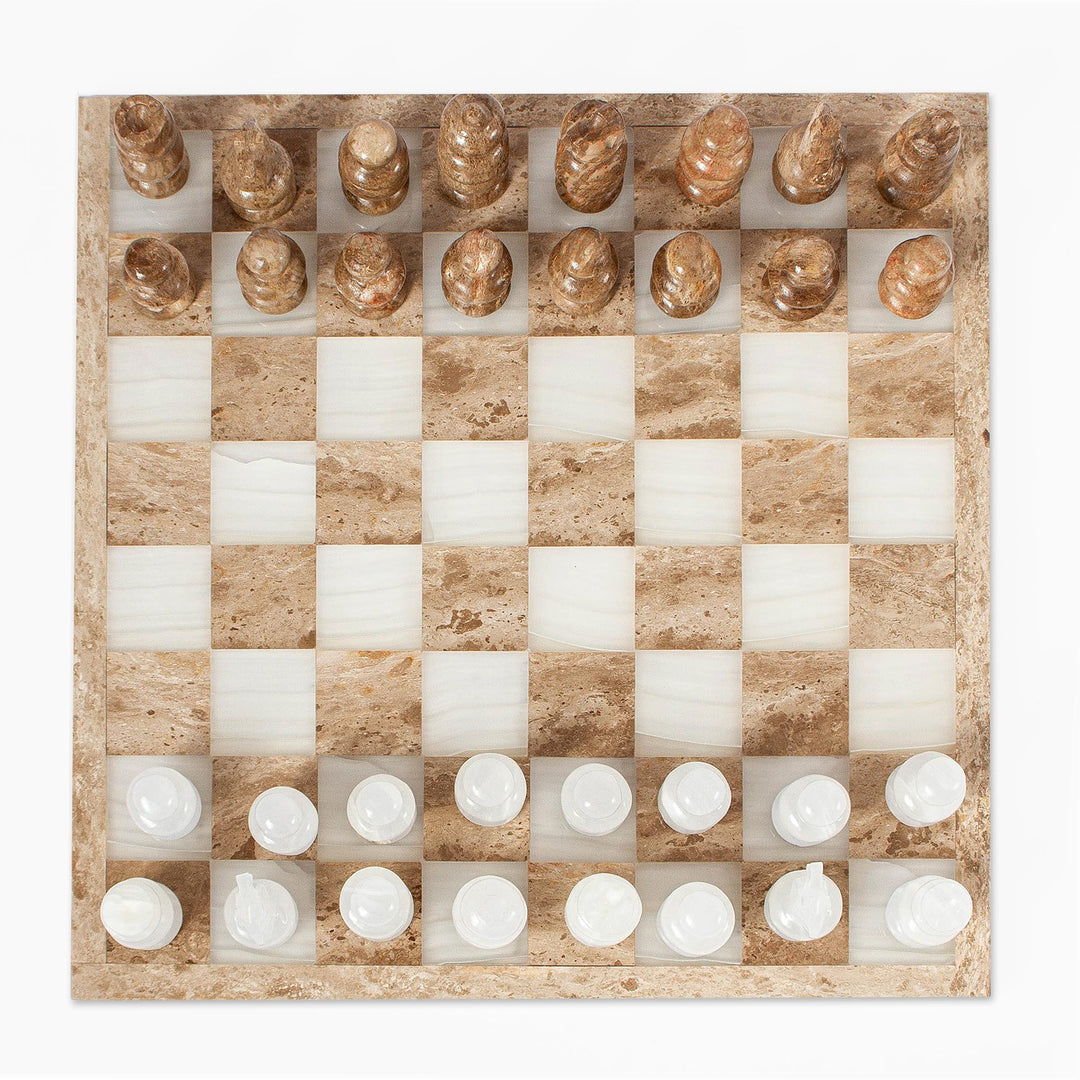 Onyx and Marble Chess Set in Brown and Beige (13.5 in.) - Nature's Challenge