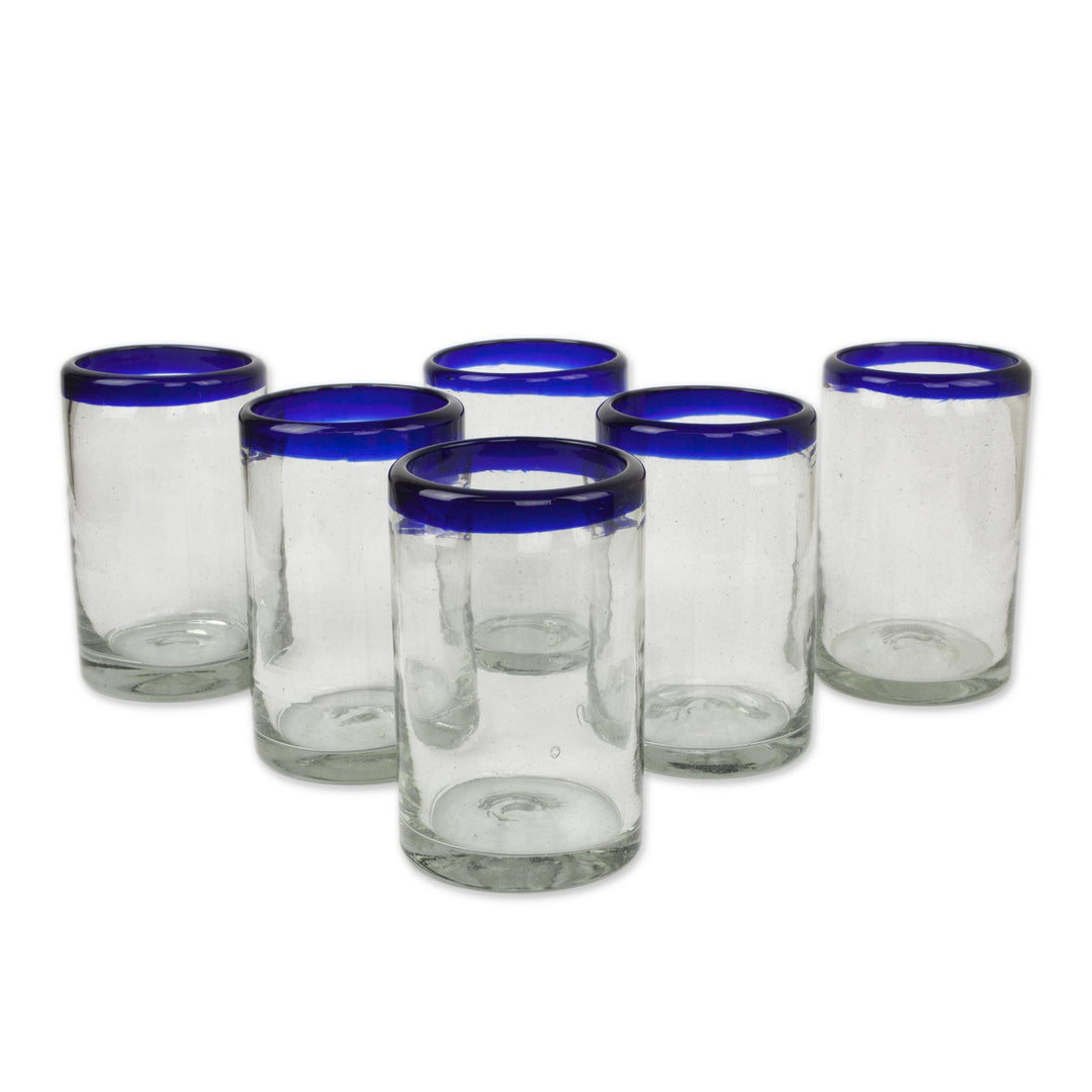 Fair Trade Blue Handblown Glass Tumbler Drinkware Set of 6 - Cobalt Classics