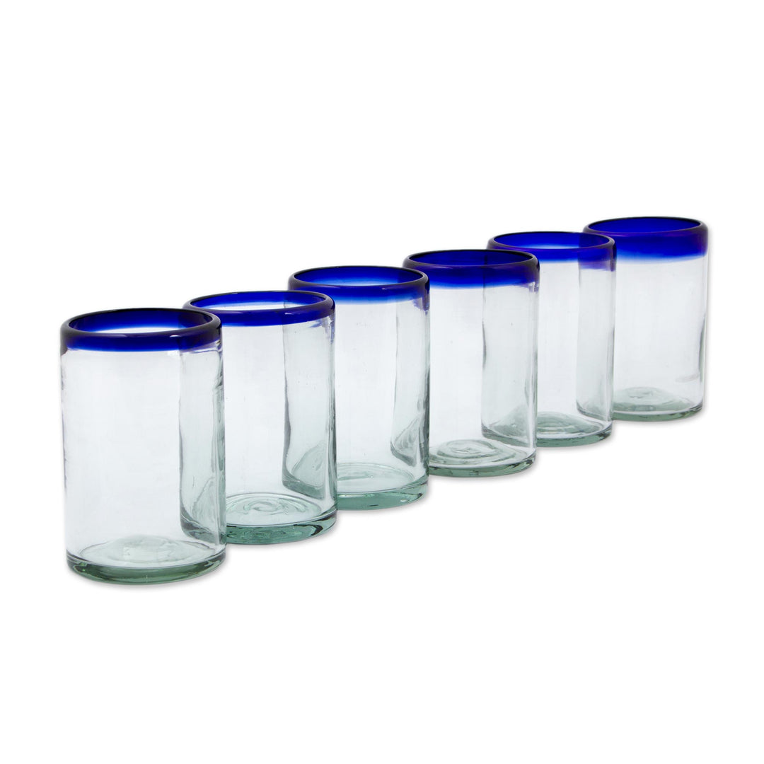 Fair Trade Blue Handblown Glass Tumbler Drinkware Set of 6 - Cobalt Classics