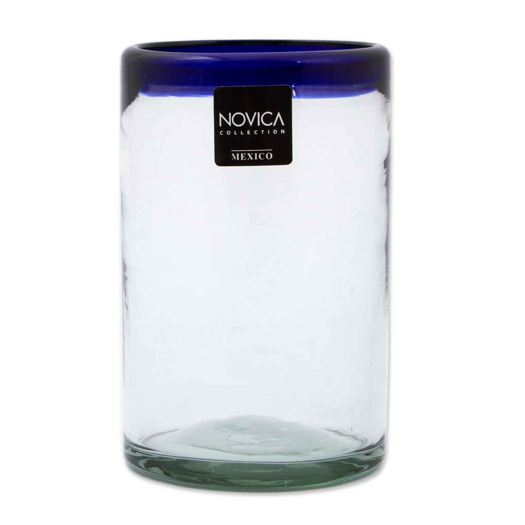 Fair Trade Blue Handblown Glass Tumbler Drinkware Set of 6 - Cobalt Classics