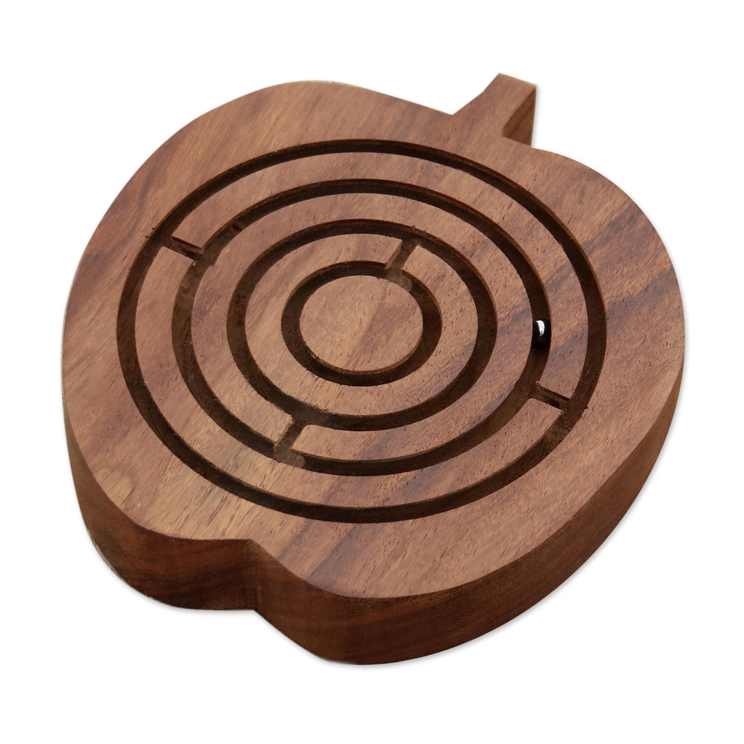 Fine Carved Mango Wood Apple Maze Game from India - Apple Connection