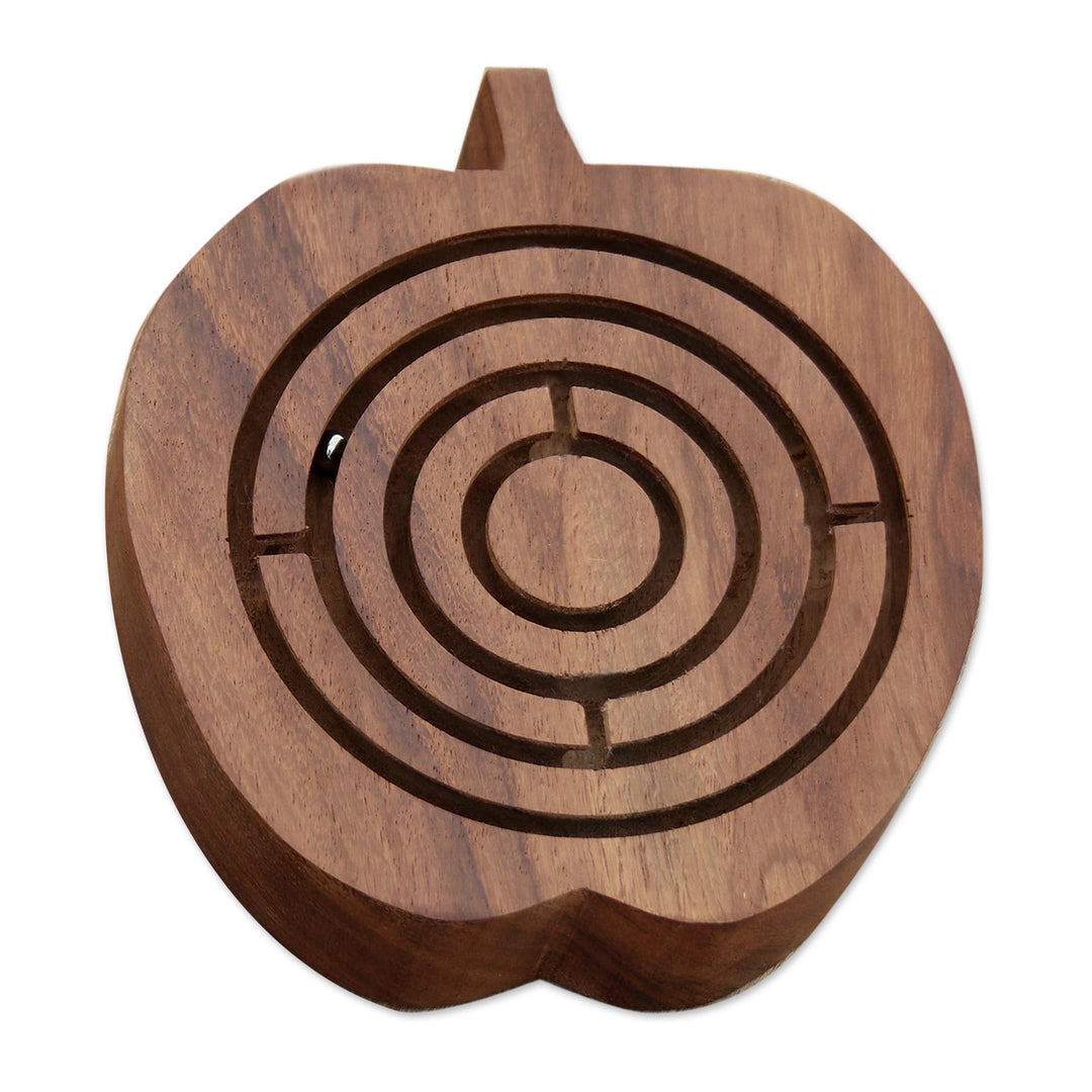 Fine Carved Mango Wood Apple Maze Game from India - Apple Connection