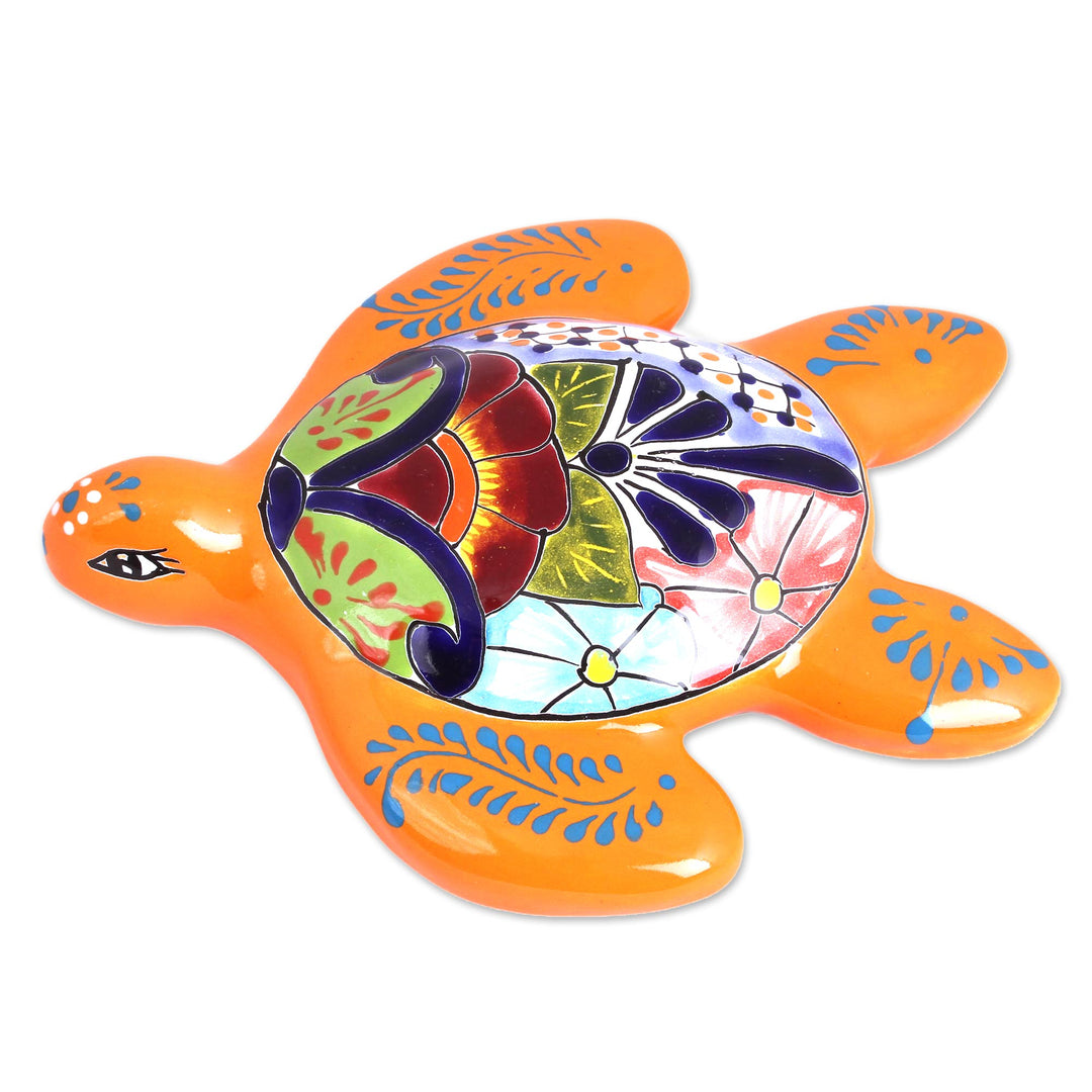 Lively Turtle Talavera Ceramic Wall Sculpture from Mexico - Lively Turtle