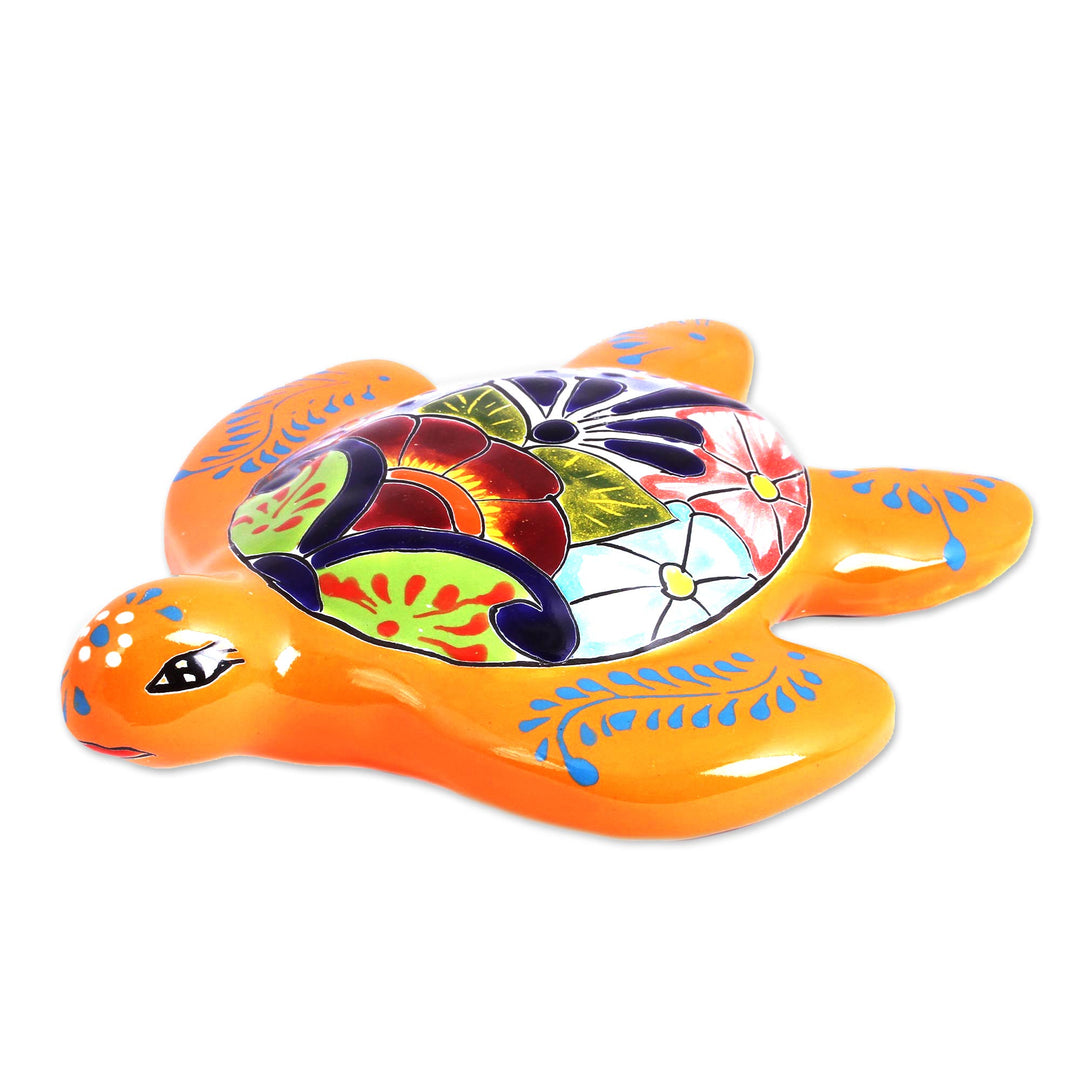 Lively Turtle Talavera Ceramic Wall Sculpture from Mexico - Lively Turtle