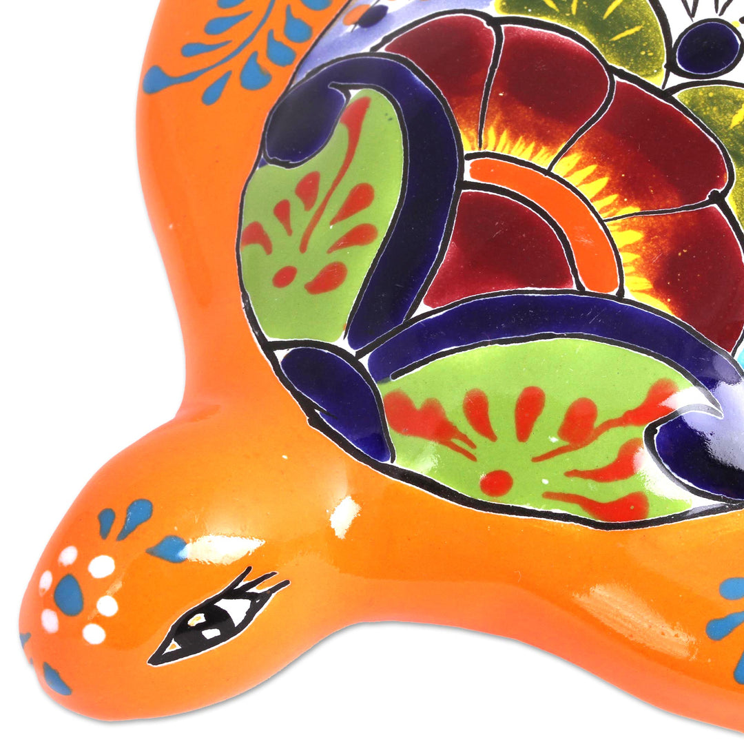 Lively Turtle Talavera Ceramic Wall Sculpture from Mexico - Lively Turtle