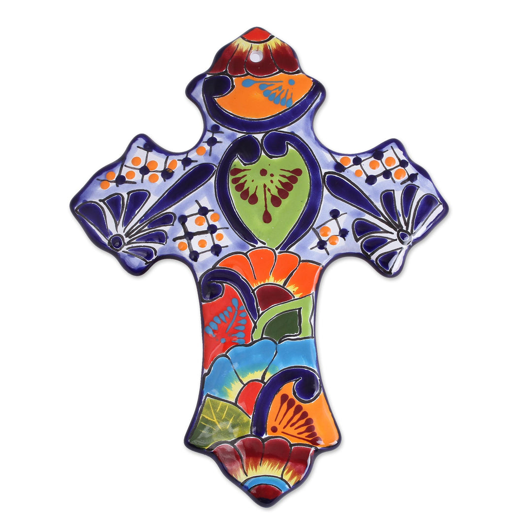 Hand-Painted Ceramic Wall Cross from Mexico - Hacienda Faith