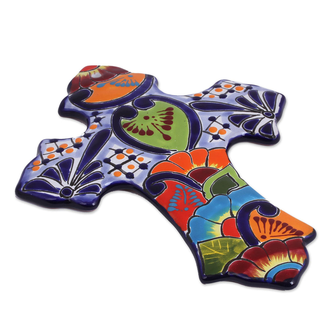 Hand-Painted Ceramic Wall Cross from Mexico - Hacienda Faith