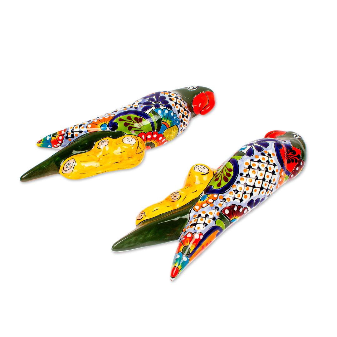 Ceramic Parrot Wall Sculptures from Mexico (Pair) - Parrot Friends